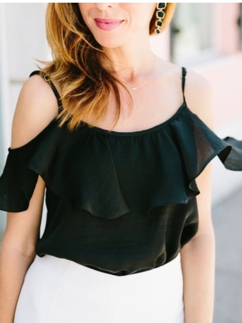 Show Me Your MuMu Black Aria Cold-Shoulder Ruffle Top Med